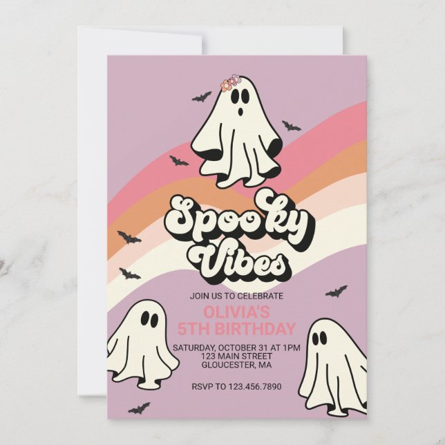 Spooky Vibes Retro Halloween Ghost Birthday Inbjudningar (Framsida)