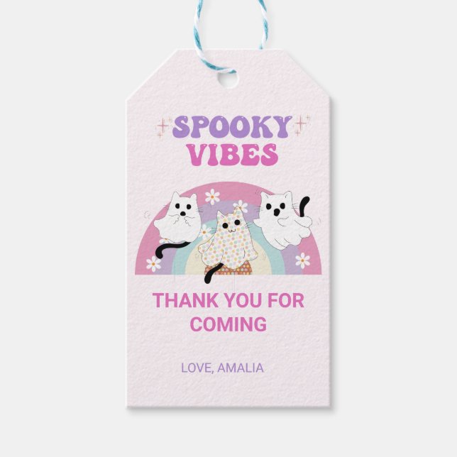 Spooky Vibes Retro Halloween Ghost Birthday Presentetikett (Framsidan)
