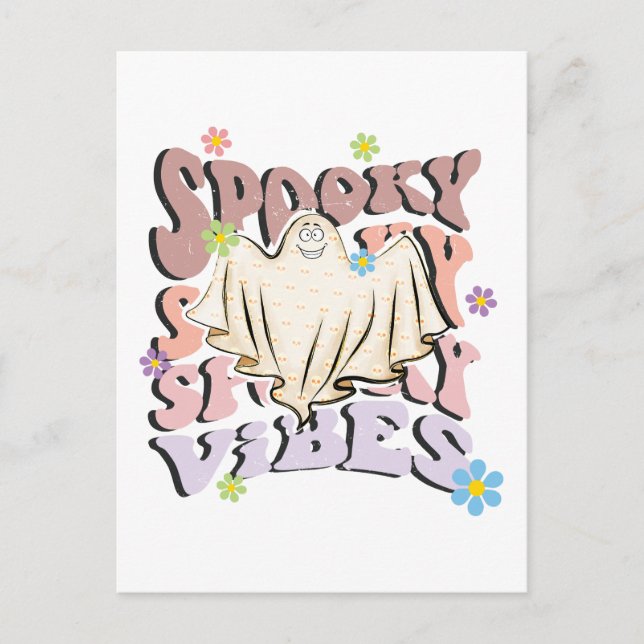 Spooky Vibes Retro Halloween Vykort (Framsida)