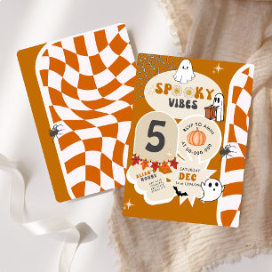 Spooky Vibes Retro kontrollerade Halloween Birthda Inbjudningar