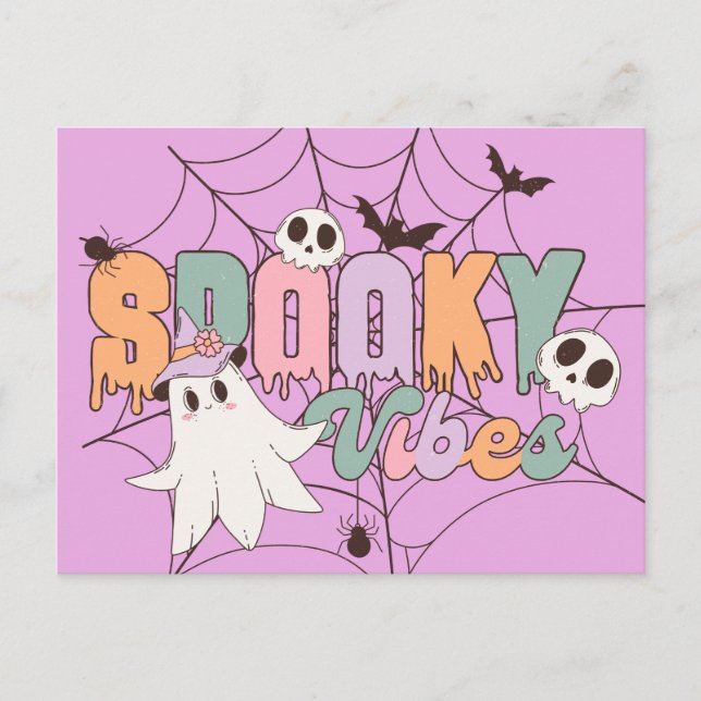 Spooky Vibes Retro Pastel Vykort (Framsida)