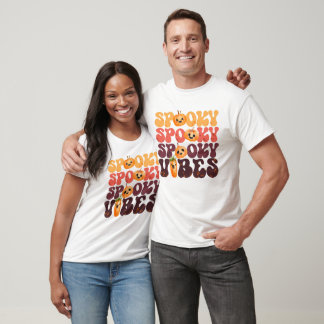 Spooky Vibes Retro Pumpkin Halloween T Shirt