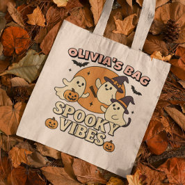 Spooky Vibes Retro Spöken Cats Pumkin Halloween Tygkasse