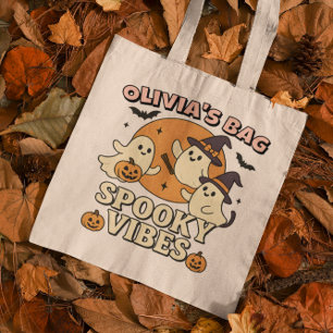Spooky Vibes Retro Spöken Cats Pumkin Halloween Tygkasse