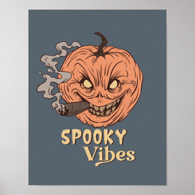 Spooky Vibes Smoking Jack o lantern Halloween Poster (Framsidan)