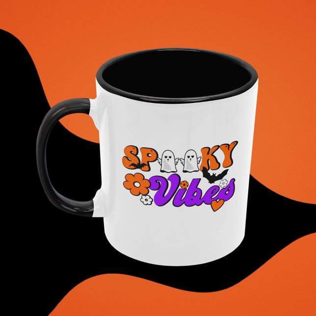 Spooky Vibes Spöken Mugg (Start your day with coffee and spooky vibes!
)