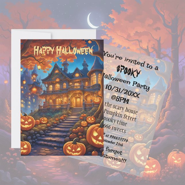 Spooky villa i skogen, pumpor, Halloween Inbjudningar (Skapare uppladdad)
