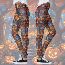 Spooky villa i skogen, pumpor, Halloween Leggings