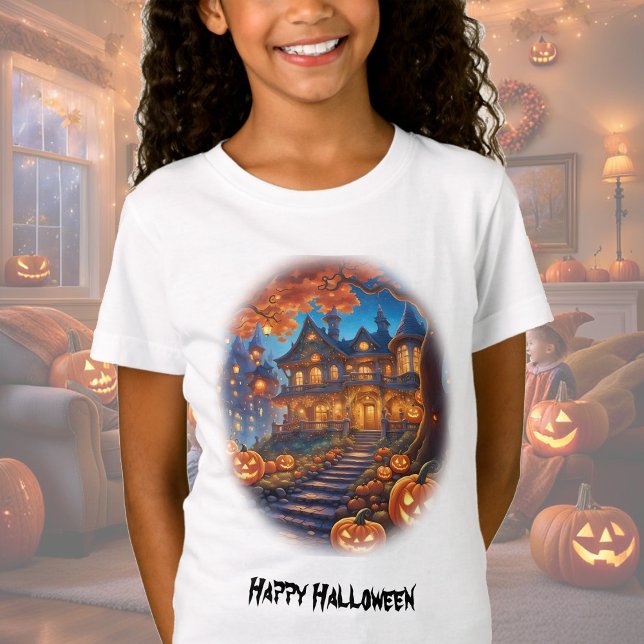 Spooky villa i skogen, pumpor, Halloween T Shirt (Skapare uppladdad)
