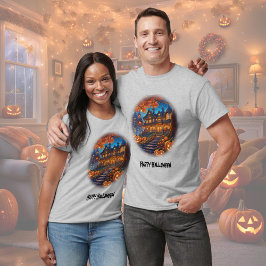 Spooky villa i skogen, pumpor, Halloween T Shirt