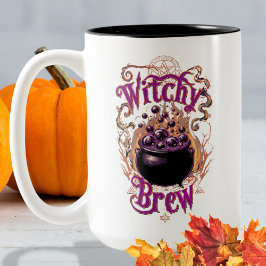 Spooky Vintage Cauldron Halloween Witch Brew Två-Tonad Mugg
