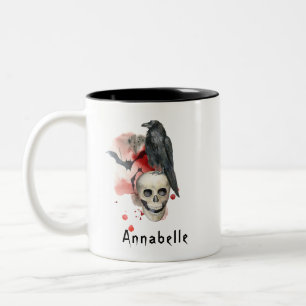 Spooky Vintage Goth Skull och Raven Anpassningsbar Två-Tonad Mugg