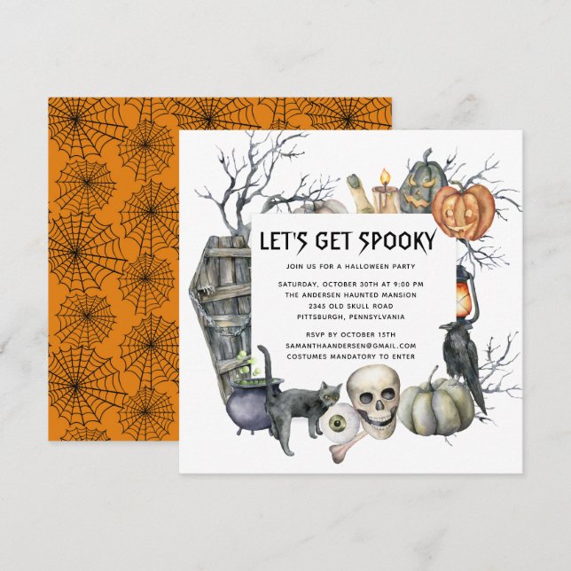 Spooky Vintage Gothic Halloween fest Inbjudningar (Fram/baksida)