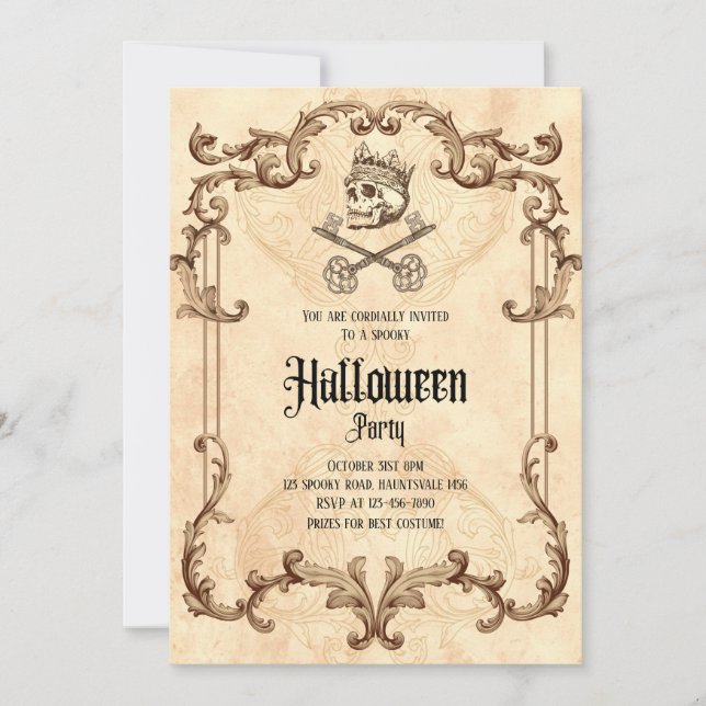 Spooky Vintage Halloween fest Gothic Skull Inbjudningar (Framsida)