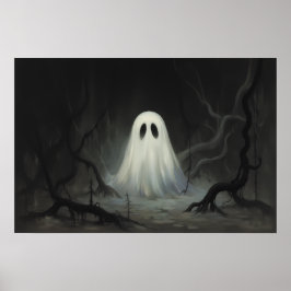 Spooky Vintage Halloween Ghost - Haunted Art Poster