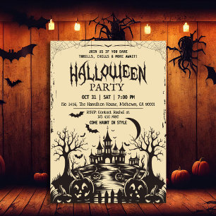 Spooky vintage moonlit hemsökt darknight Halloween Inbjudningar