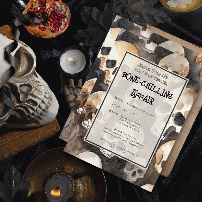 Spooky Watercolor Döskallar Halloween fest Inbjudningar (Spooky Watercolor Skulls Halloween Party Invitation)