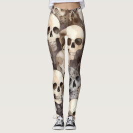 Spooky Watercolor Döskallars Halloween Leggings