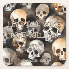 Spooky Watercolor Döskallars Halloween Monogram Underlägg Papper Kvadrat