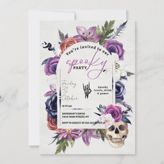 Spooky Watercolor Flowers Halloween-inbjudan Inbjudningar (Framsida)