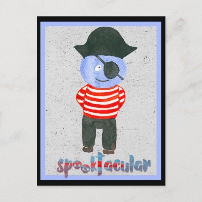 Spooky Watercolor Halloween Pirat Vykort (Framsida)