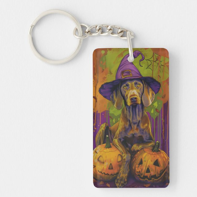 Spooky Weimaraner Hund Halloween Witch och Pumpkin (Framsidan)