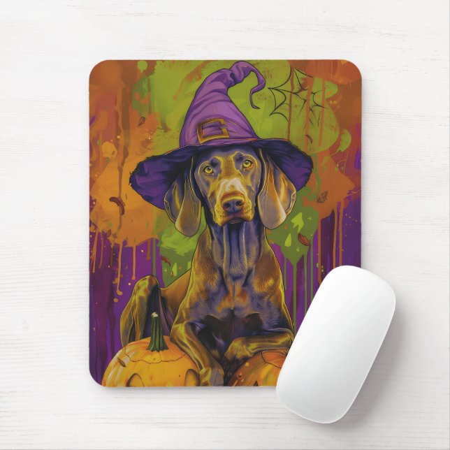 Spooky Weimaraner Hund Halloween Witch och Pumpkin Musmatta (Med mus)