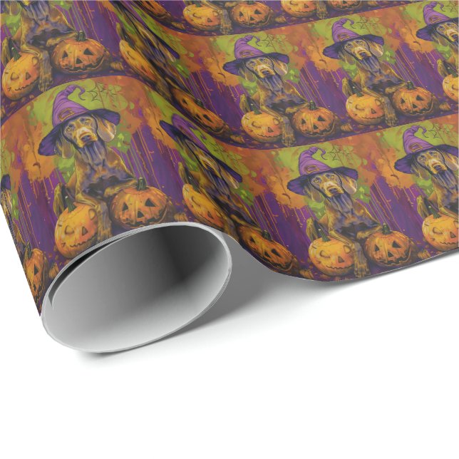 Spooky Weimaraner Hund Halloween Witch och Pumpkin Presentpapper (Rullad Hörn)
