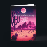 Spooky Western Halloween Birthday Sister Kort<br><div class="desc">En lila pooky western öken Halloween-födelsedagskort för syster som har en mycket coola lila-öken och måne med fladdermus som flyger i luft på framsidan av detta syster Halloween-födelsedagskort. Invändigt kortmeddelande kan vara personlig om det behövs. Ett unikt Halloween-födelsedagskort för henne.</div>