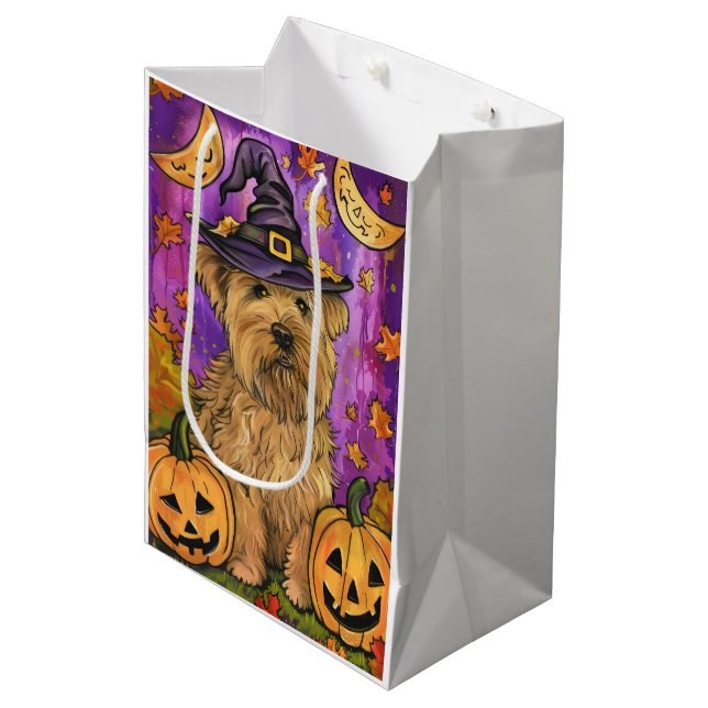 Spooky Wheaten Terrier Hund Halloween Witch Pumpki (Framsidan Vinklad)