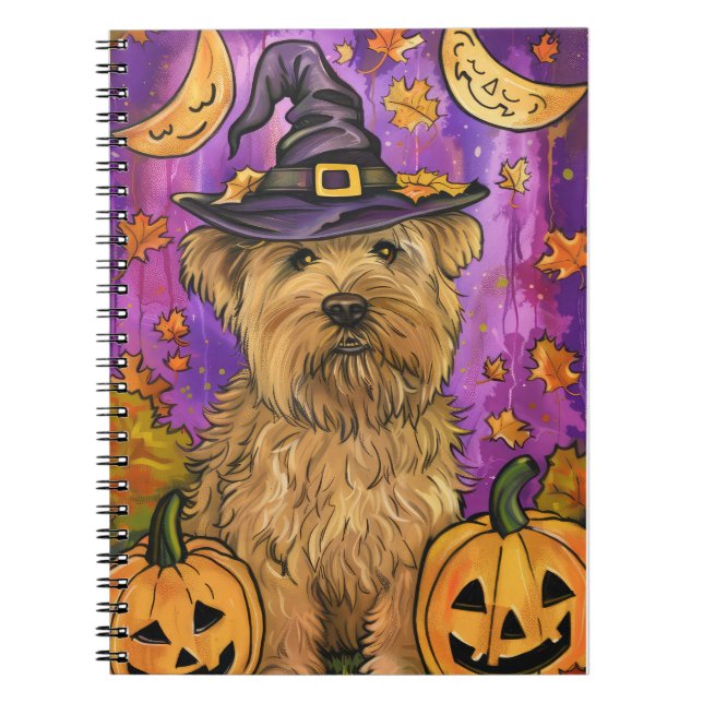 Spooky Wheaten Terrier Hund Halloween Witch Pumpki Anteckningsbok (Framsidan)
