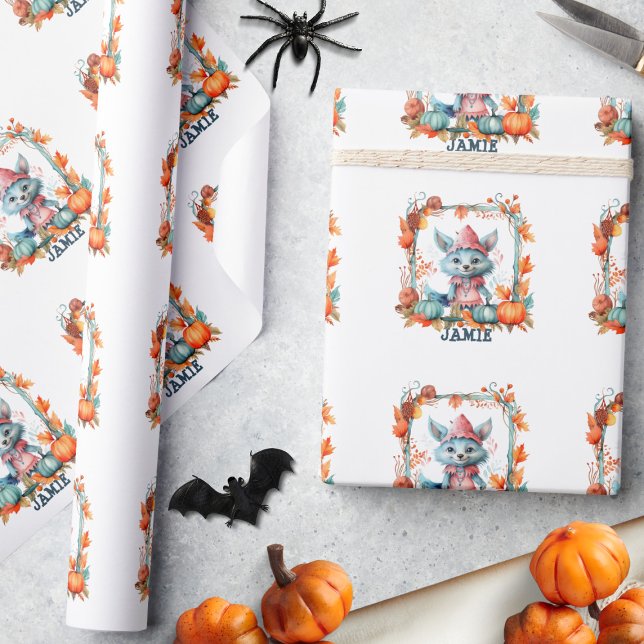 Spooky Whimsical Fox Pumpkin Patch Halloween Presentpapper (Skapare uppladdad)