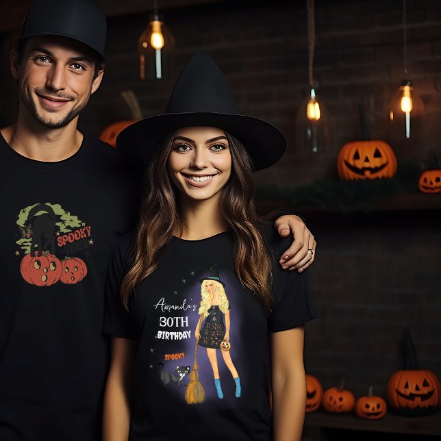 Spooky Witch Halloween Birthday Black T Shirt (Spooky Witch Halloween Birthday Black T-Shirt ,couple mockup)