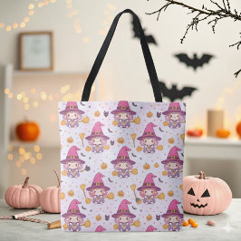Spooky Witch Halloween Mönster med Pumpkins Star Tygkasse