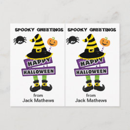 Spooky Witch Hälsning School Party Halloween Card Vykort