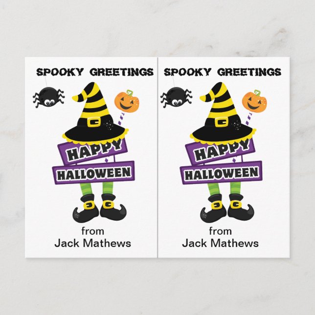 Spooky Witch Hälsning School Party Halloween Card Vykort (Framsida)