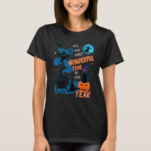 Spooky Witch Hat Black Cat and Pumpkin Halloween T Shirt
