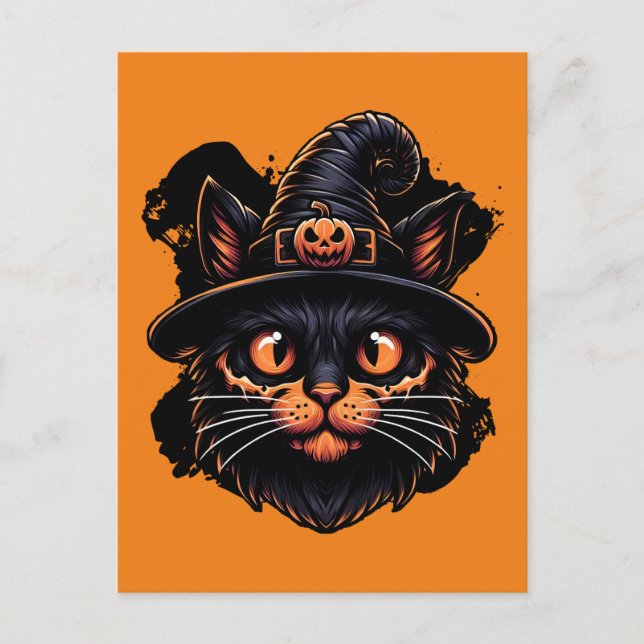 Spooky Witch Hat Kattunge Vykort (Framsida)