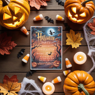 Spooky Witch & Haunted Forest Halloween fest Inbjudningar