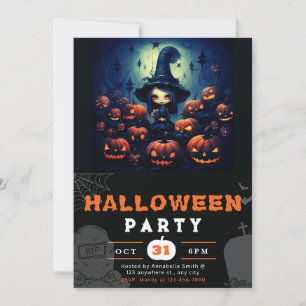 Spooky Witch Jack-O'Lanterners Full Moon Halloween Inbjudningar