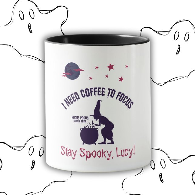 Spooky Witch-kaffe med Namn Mönster Mugg (Personalized Hocus Pocus Coffee Brew Witch Mug)