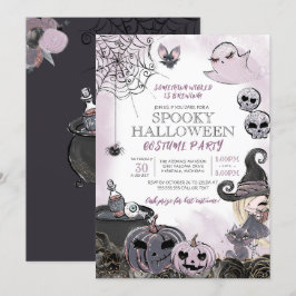 Spooky Witch Lila Black Halloween Costume Party Inbjudningar