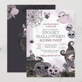 Spooky Witch Lila Black Halloween Costume Party Inbjudningar