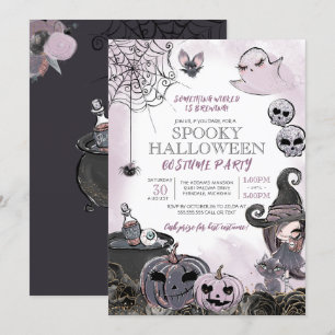 Spooky Witch Lila Black Halloween Costume Party Inbjudningar