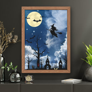 Spooky Witch Måne Halloween Wall Art Poster