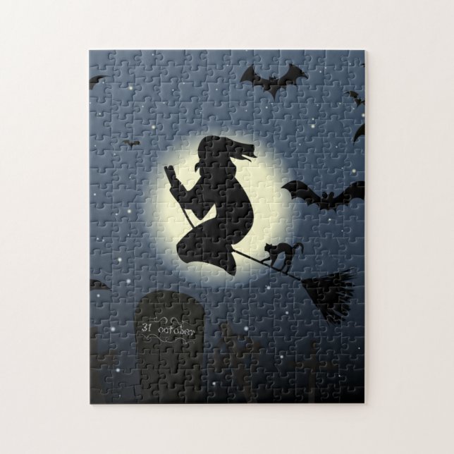 Spooky Witch och Fladdermus Pussel (Vertikal)