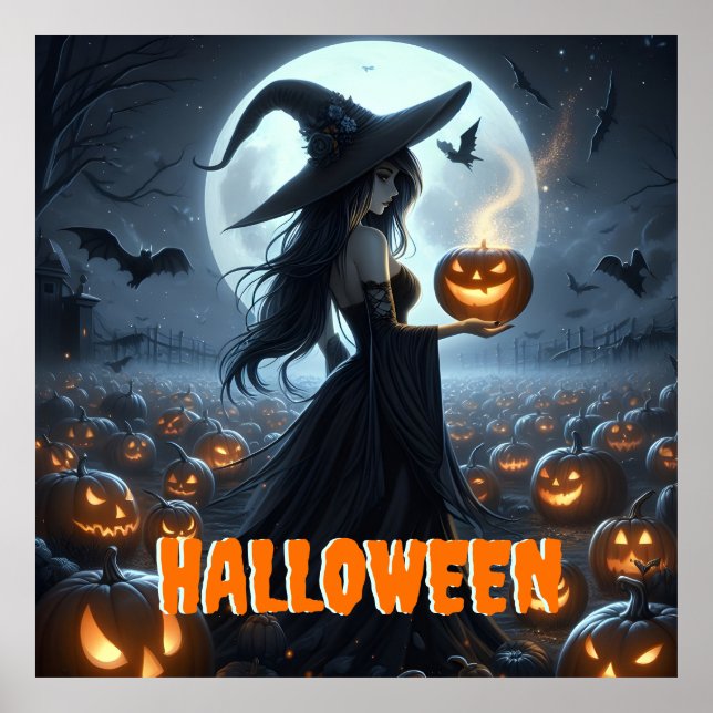 Spooky Witch och Jack-O-Lanternor Poster (Framsidan)