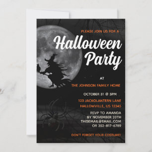 Spooky Witch och Spider Halloween fest Inbjudningar