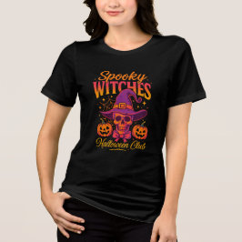 Spooky Witches Halloween Club Skull - Witch Hat T Shirt