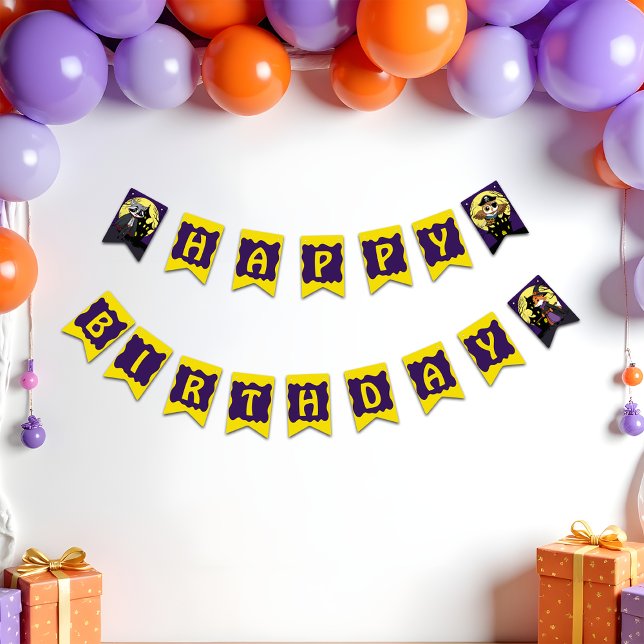 Spooky Woodland Animals i Costume Grattis på födel Vimplar (Skapare uppladdad)